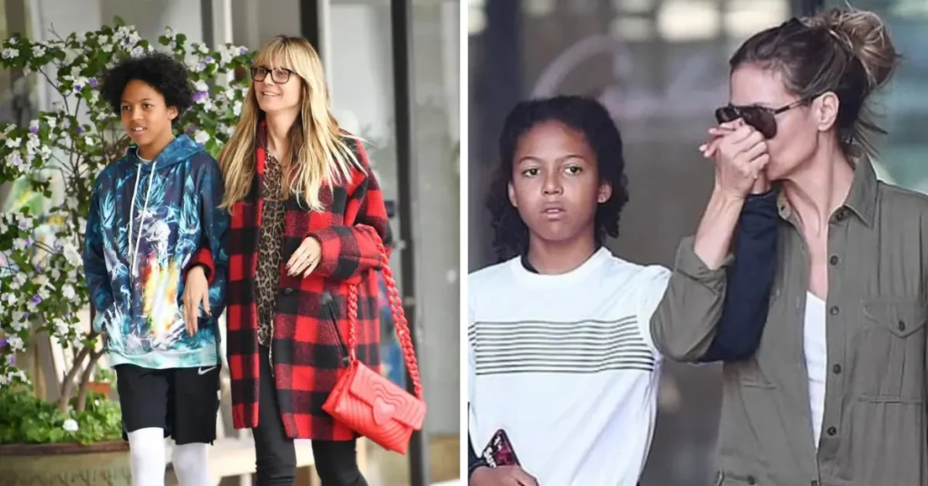 Johan Riley Fyodor Taiwo Samuel mit seiner Mutter Heidi Klum auf zwei Straßenfotos aus jüngeren Jahren